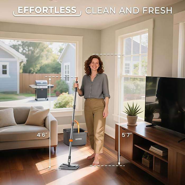 Mop and Bucket Set, Spin Mop with Separate Dirty Water System, Deep-Cleaning Mops for Floors, Versatile Mops for Walls - Image 5