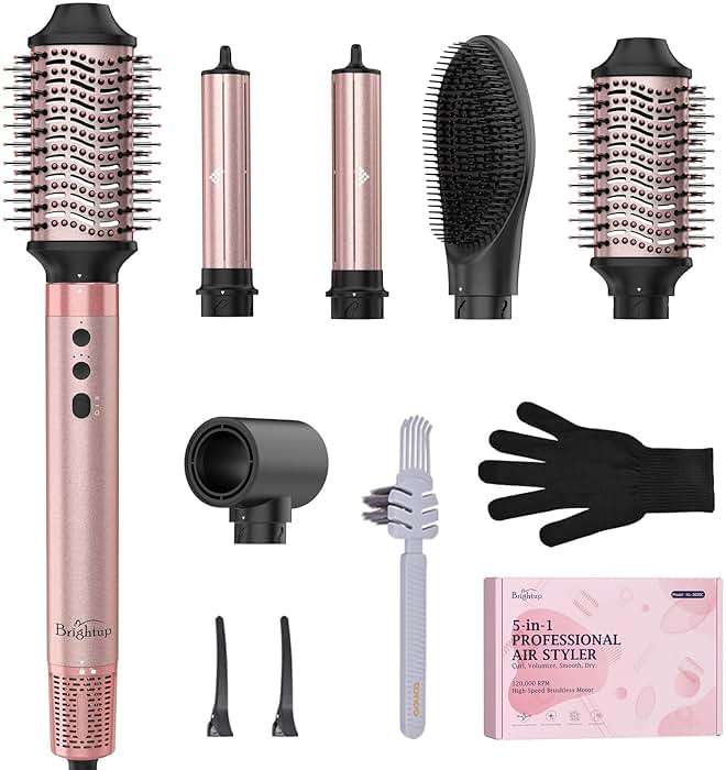 Brightup 5 in 1 Air Styler, 1400W High Speed Hair Dryer Brush, Professional Automatic Hair Curler with Cool Shot Button, 800 Million Ionic, No Heat Damage, with Travel Bag - Image 1