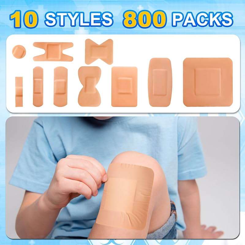 Bandages Variety Pack - 800 Pcs Assorted Bandages Bulk, Large Adhesive Fingertip Bandage, Waterproof Bandage Breathable for First Aid and Protect Wounds (10 Styles) - Image 4