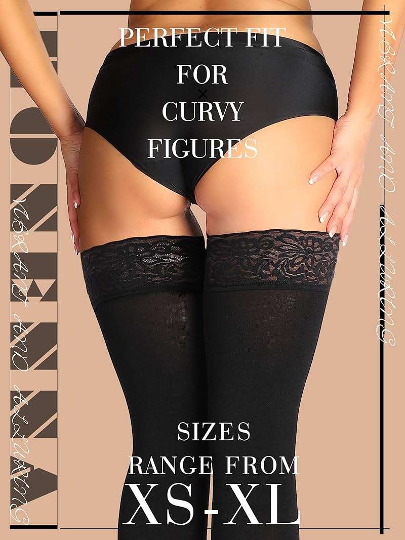 HONENNA Fleece Lined Thigh High Stockings, Stay Up Lace Top Opaque Winter Warm Tights for Women, medias térmicas mujer - Image 4