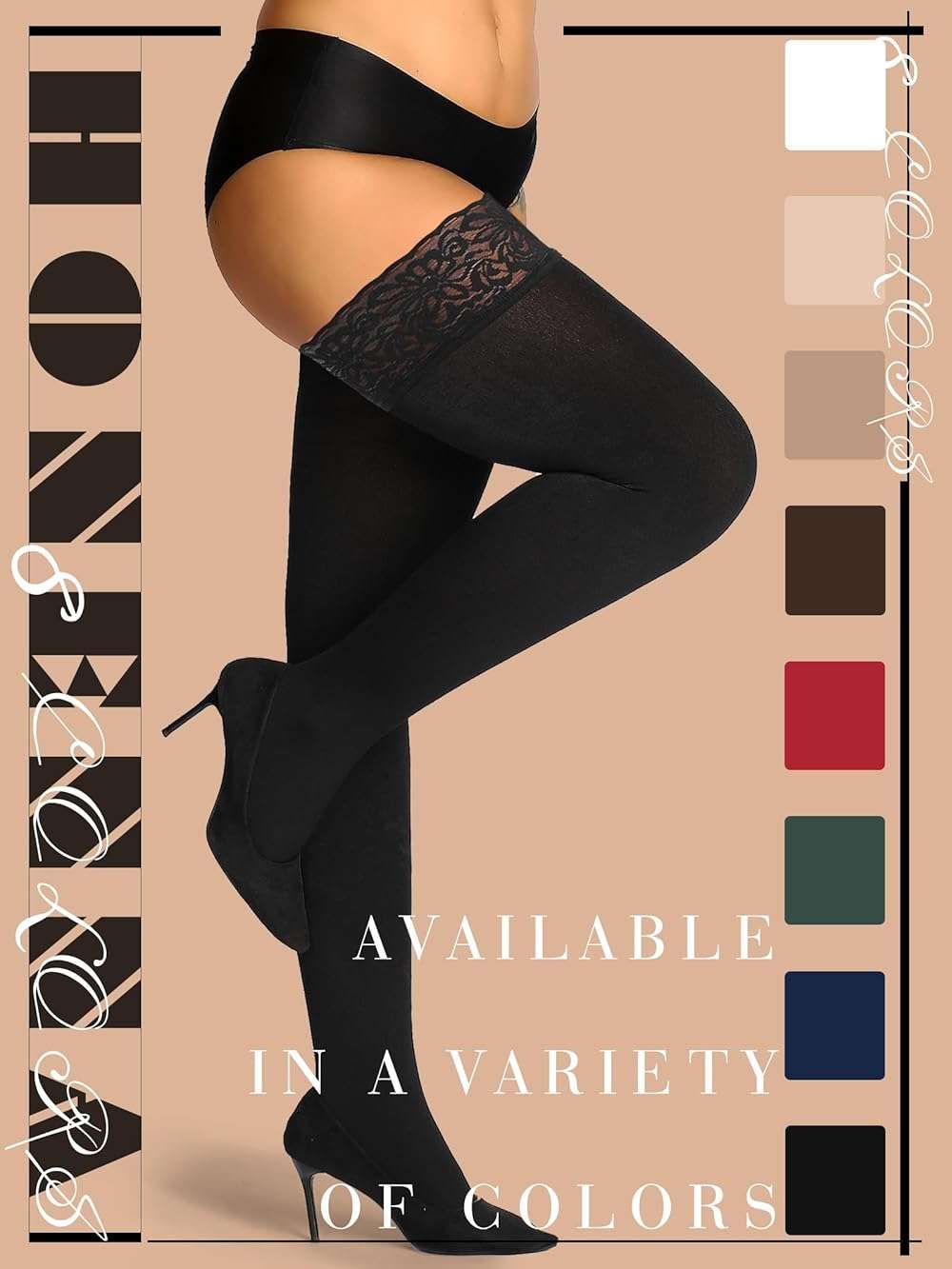 HONENNA Fleece Lined Thigh High Stockings, Stay Up Lace Top Opaque Winter Warm Tights for Women, medias térmicas mujer - Image 5