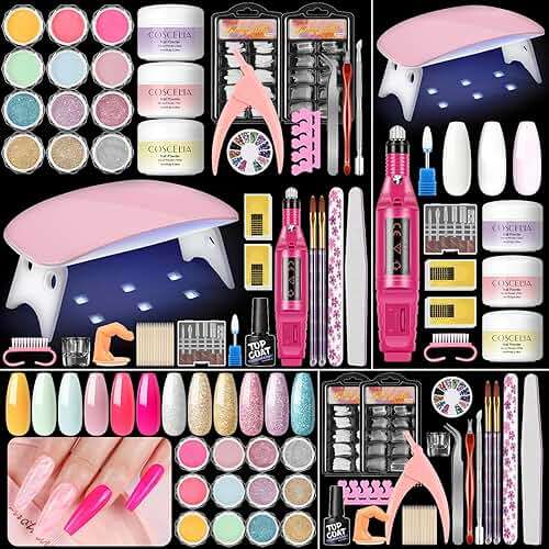 COSCELIA Acrylic Nail Kit for Beginners with Everything Professional Nails Kit Acrylic Set with Drill and U V Light Glitter Powder Decorations Rhinstones DIY Gifts for Women - Image 1