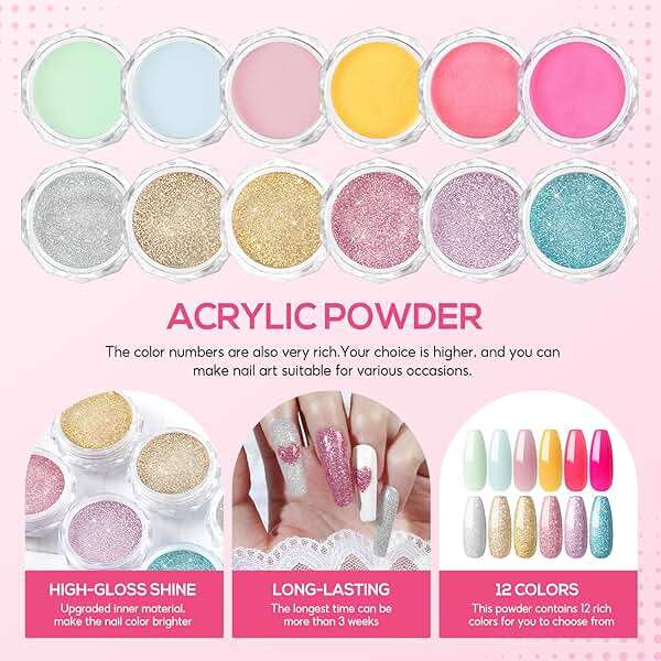 COSCELIA Acrylic Nail Kit for Beginners with Everything Professional Nails Kit Acrylic Set with Drill and U V Light Glitter Powder Decorations Rhinstones DIY Gifts for Women - Image 6