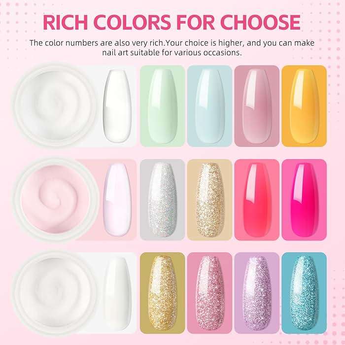 COSCELIA Acrylic Nail Kit for Beginners with Everything Professional Nails Kit Acrylic Set with Drill and U V Light Glitter Powder Decorations Rhinstones DIY Gifts for Women - Image 7