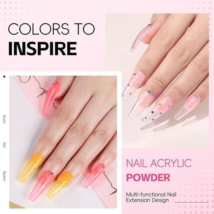 COSCELIA Acrylic Nail Kit for Beginners with Everything Professional Nails Kit Acrylic Set with Drill and U V Light Glitter Powder Decorations Rhinstones DIY Gifts for Women - Image 8
