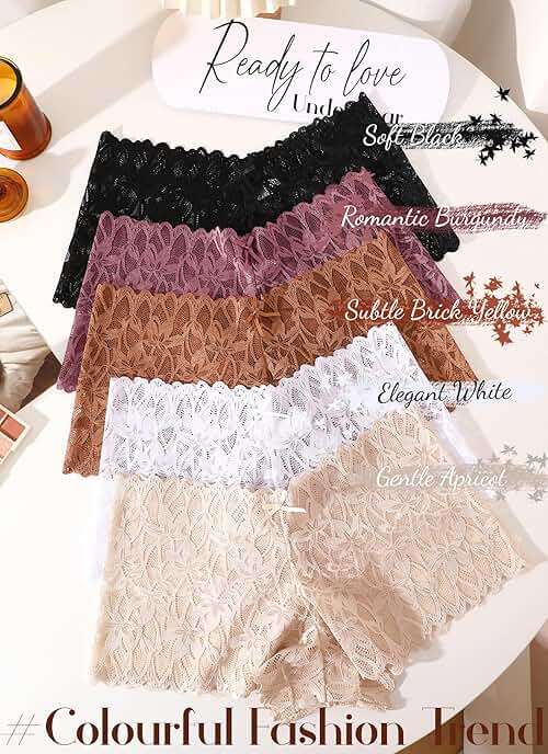 READY TO LOVE Sexy Women's Underwear Lace Shorts V Waist Breathable Cheeky Panties Boyshorts Underwear Women 5 Pack - Image 2