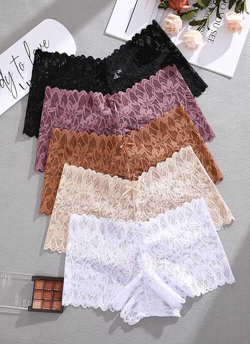 READY TO LOVE Sexy Women's Underwear Lace Shorts V Waist Breathable Cheeky Panties Boyshorts Underwear Women 5 Pack - Image 8