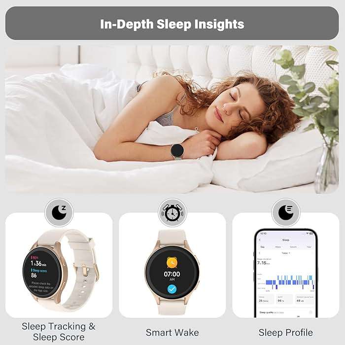 kececo Smartwatch, Built-in Alexa, GPS, VO2 Max, HRV, Blood Oxygen, Sleep Monitoring, Women's Health, Custom Reminders, Sports Tracking, 1.32" AMOLED, Compass, Altimeter (Bluetooth, Gold, 43mm) - Image 5