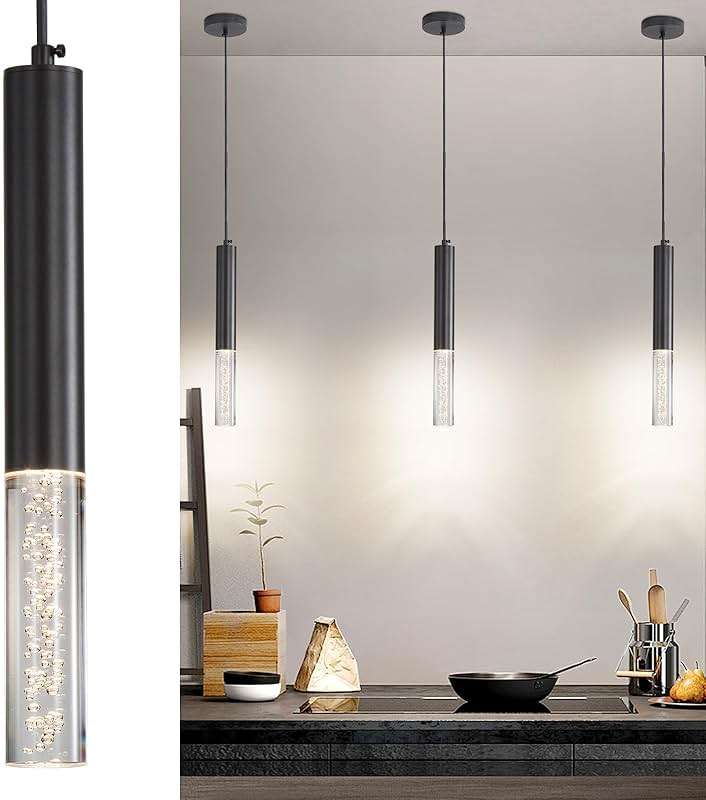 Daoseolo 3 Pack Pendant Lights Kitchen Island, LED Bubble Acrylic Island Lighting Fixtures, 3 Color 3000K/4500K/6500K, Modern Cylinder Ceiling Hanging Light for Bedroom, Bar, Dining Room, Bathroom - Image 1