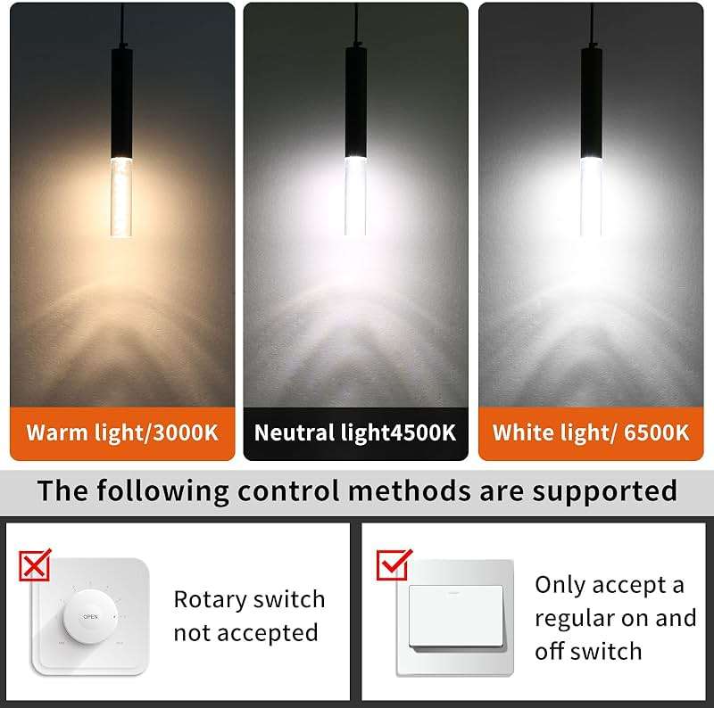 Daoseolo 3 Pack Pendant Lights Kitchen Island, LED Bubble Acrylic Island Lighting Fixtures, 3 Color 3000K/4500K/6500K, Modern Cylinder Ceiling Hanging Light for Bedroom, Bar, Dining Room, Bathroom - Image 4
