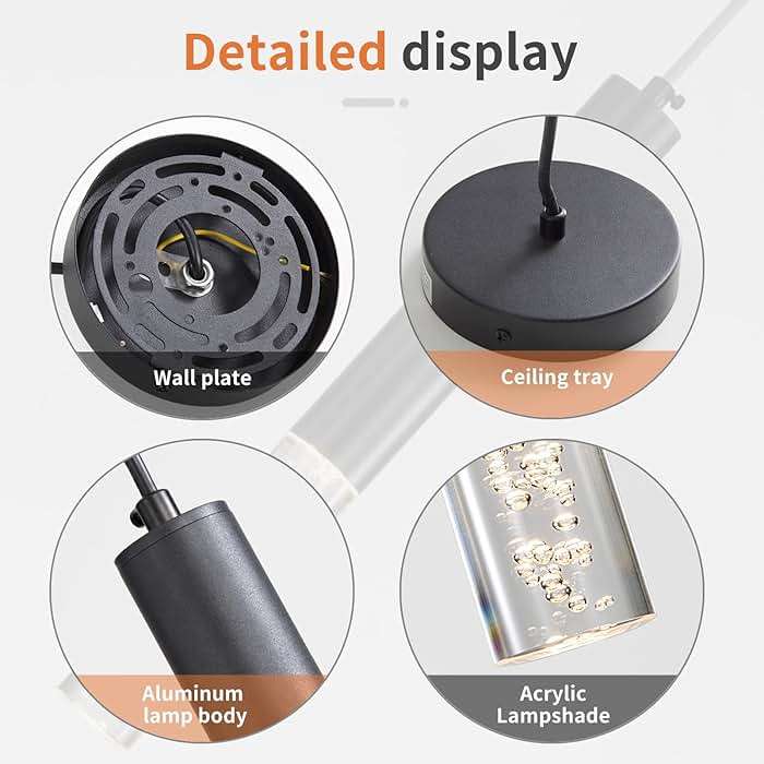Daoseolo 3 Pack Pendant Lights Kitchen Island, LED Bubble Acrylic Island Lighting Fixtures, 3 Color 3000K/4500K/6500K, Modern Cylinder Ceiling Hanging Light for Bedroom, Bar, Dining Room, Bathroom - Image 5