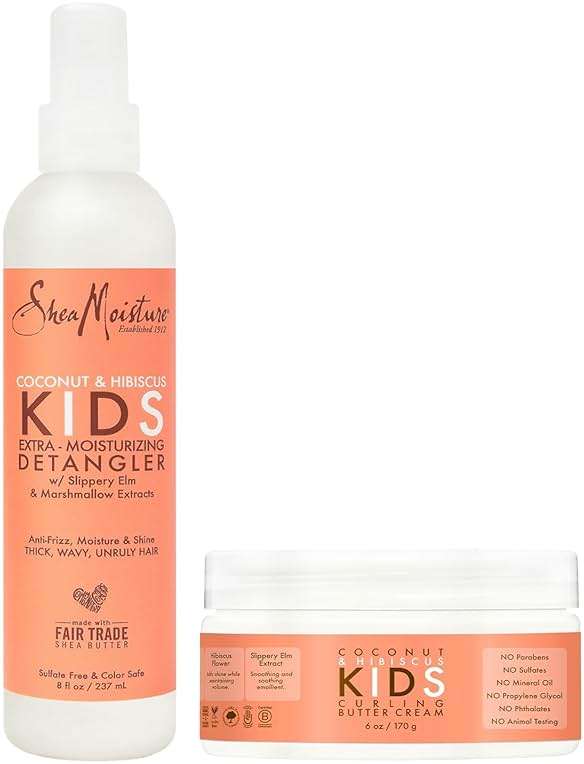 SheaMoisture Kids Curly Hair Bundle, Coconut & Hibiscus Curling Butter Cream + Extra-Moisturizing Detangler Spray, Anti-Frizz Hair Products, Natural - Image 1