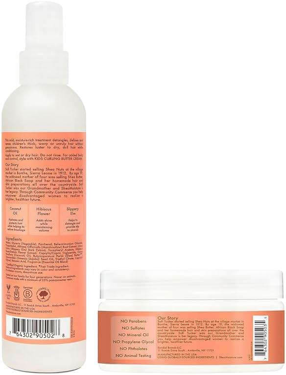 SheaMoisture Kids Curly Hair Bundle, Coconut & Hibiscus Curling Butter Cream + Extra-Moisturizing Detangler Spray, Anti-Frizz Hair Products, Natural - Image 2