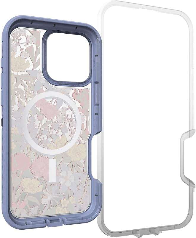 OtterBox iPhone 16 Pro Max Defender Series XT Clear Case - Floral Purple - Tough, Rugged & Durable iPhone Case, Snaps on MagSafe, Pressure-Fitted Dual-Layer iPhone Case - Image 4
