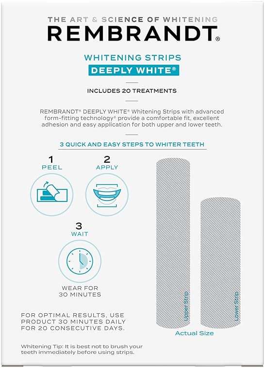 Rembrandt Teeth Whitening Strips, Deeply White, Enamel-Safe, 40 Whitening Strips (20 Treatments) - Image 3