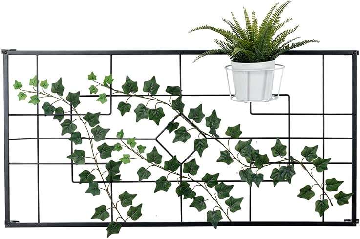 MyGift 3.9 ft Wall Mounted Garden Trellis, Metal Vintage Art Deco Lattice Hanging Support Frame for Climbing Plants and Crawling Vines, Horizontal Wall Hanging Planter Support - Image 1