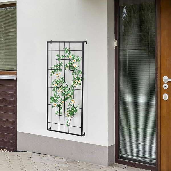 MyGift 3.9 ft Wall Mounted Garden Trellis, Metal Vintage Art Deco Lattice Hanging Support Frame for Climbing Plants and Crawling Vines, Horizontal Wall Hanging Planter Support - Image 2