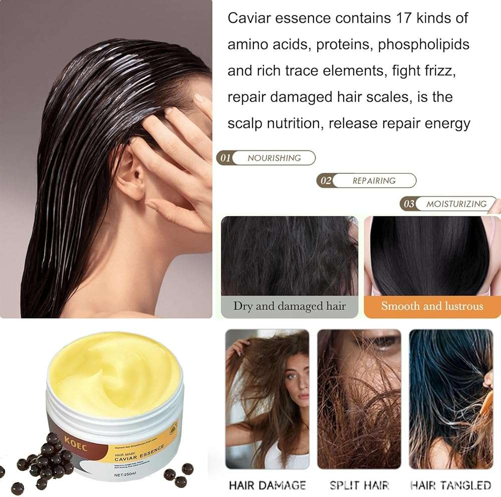 Collagen Hair Mask,Caviar Hair Treatment Mask For Damaged Hair Treatment,Deep Repair Conditioning Hair Repair Cream Hydrating Essence for Dry Frizzy Hair All Hair Types - Image 2