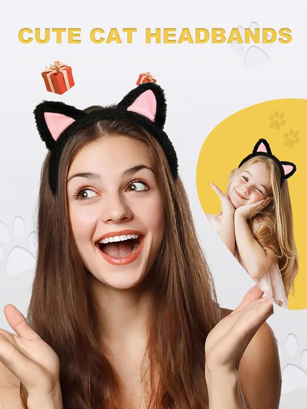 Huachi 2 Packs Cute Cat Ears Headband Spa Headbands for Washing Face Makeup Skincare Halloween Costume, Soft Push Black Cats Animal Head Bands Hair Accessories for Women Teen Girls (Black & White) - Image 3