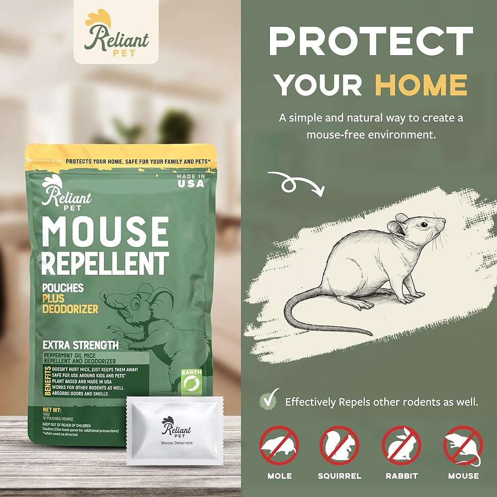 Reliant Pet Mouse Repellent Pouches - Rodent Repellent Made in USA (12 Pouches) - Keep Rodents Out of Cars Engines - Mice Repellent Indoor and Outdoor - Mouse Deterrents that Work with Peppermint Oil - Image 2