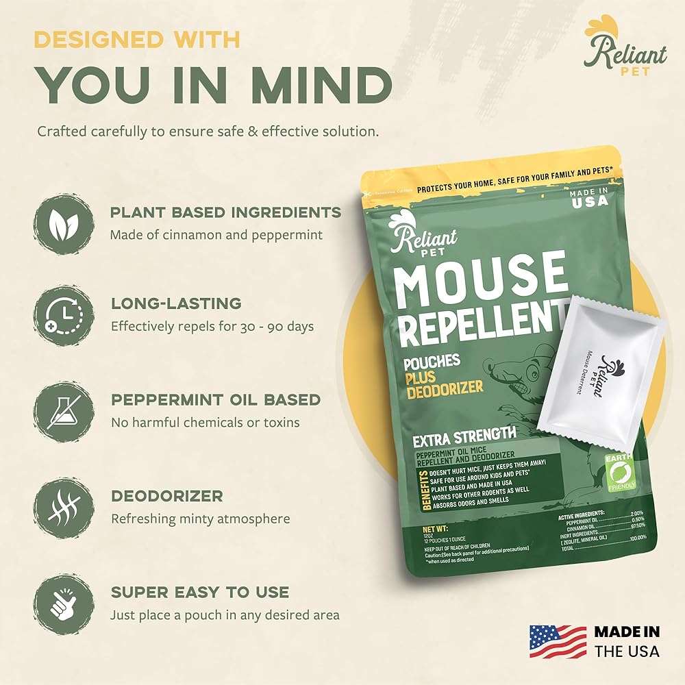 Reliant Pet Mouse Repellent Pouches - Rodent Repellent Made in USA (12 Pouches) - Keep Rodents Out of Cars Engines - Mice Repellent Indoor and Outdoor - Mouse Deterrents that Work with Peppermint Oil - Image 4