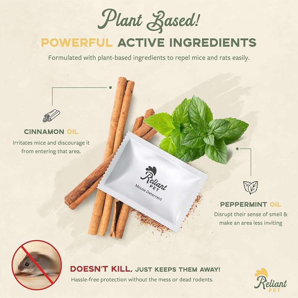 Reliant Pet Mouse Repellent Pouches - Rodent Repellent Made in USA (12 Pouches) - Keep Rodents Out of Cars Engines - Mice Repellent Indoor and Outdoor - Mouse Deterrents that Work with Peppermint Oil - Image 5