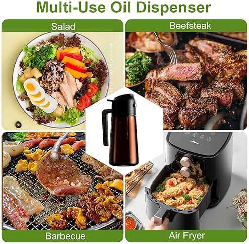 OURCABECUE 2 in 1 Olive Oil Sprayer for Cooking, 16oz/470ml Light-Blocking Dark Olive Oil Dispenser Bottle for Kitchen, Food-Grade Glass Oil Mister with 8 Oil Stickers - Image 6