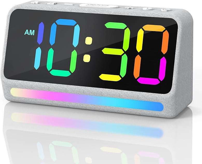 REACHER Extra Loud Alarm Clock for Heavy Sleepers Adults, 5 Extremely Loud Wake Up Sounds, Kids Alarm Clock for Teens, Boys, Bedrooms, LED Digital Display, 7 Color Night Light, Dimmer, Bedside - Image 1