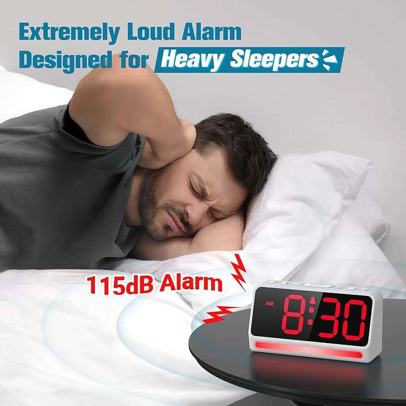 REACHER Extra Loud Alarm Clock for Heavy Sleepers Adults, 5 Extremely Loud Wake Up Sounds, Kids Alarm Clock for Teens, Boys, Bedrooms, LED Digital Display, 7 Color Night Light, Dimmer, Bedside - Image 2