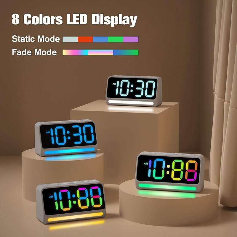 REACHER Extra Loud Alarm Clock for Heavy Sleepers Adults, 5 Extremely Loud Wake Up Sounds, Kids Alarm Clock for Teens, Boys, Bedrooms, LED Digital Display, 7 Color Night Light, Dimmer, Bedside - Image 4