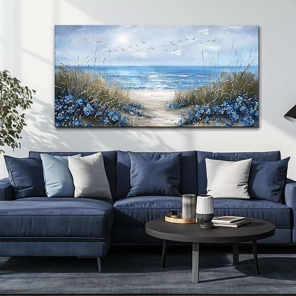 KELIYUAN Large Wall Art For Living Room Canvas Wall Decor For Office Bedroom Decoration Blue Ocean Wall Painting Sea Wave Pictures Printing Artwork Modern Beach Posters Aesthetic Home Decor 24"x48" - Image 2