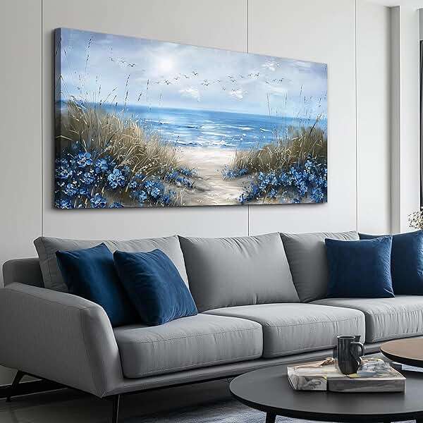 KELIYUAN Large Wall Art For Living Room Canvas Wall Decor For Office Bedroom Decoration Blue Ocean Wall Painting Sea Wave Pictures Printing Artwork Modern Beach Posters Aesthetic Home Decor 24"x48" - Image 3