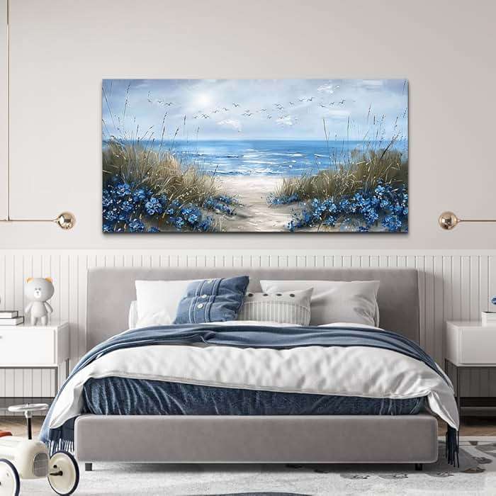 KELIYUAN Large Wall Art For Living Room Canvas Wall Decor For Office Bedroom Decoration Blue Ocean Wall Painting Sea Wave Pictures Printing Artwork Modern Beach Posters Aesthetic Home Decor 24"x48" - Image 5
