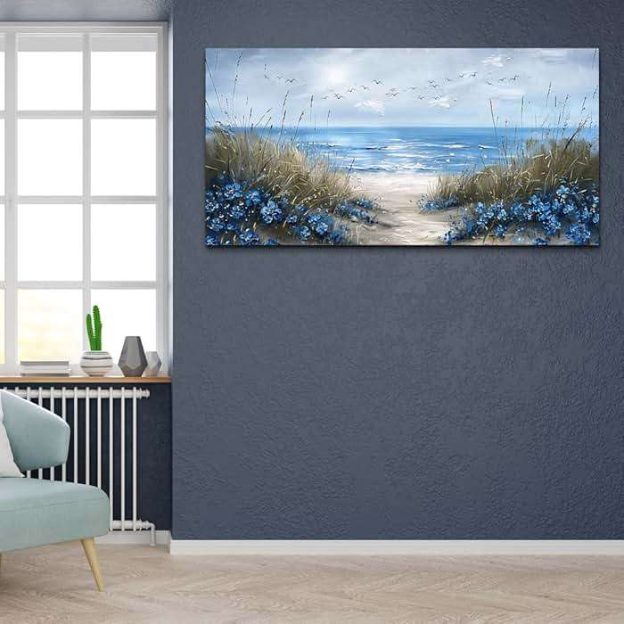 KELIYUAN Large Wall Art For Living Room Canvas Wall Decor For Office Bedroom Decoration Blue Ocean Wall Painting Sea Wave Pictures Printing Artwork Modern Beach Posters Aesthetic Home Decor 24"x48" - Image 6