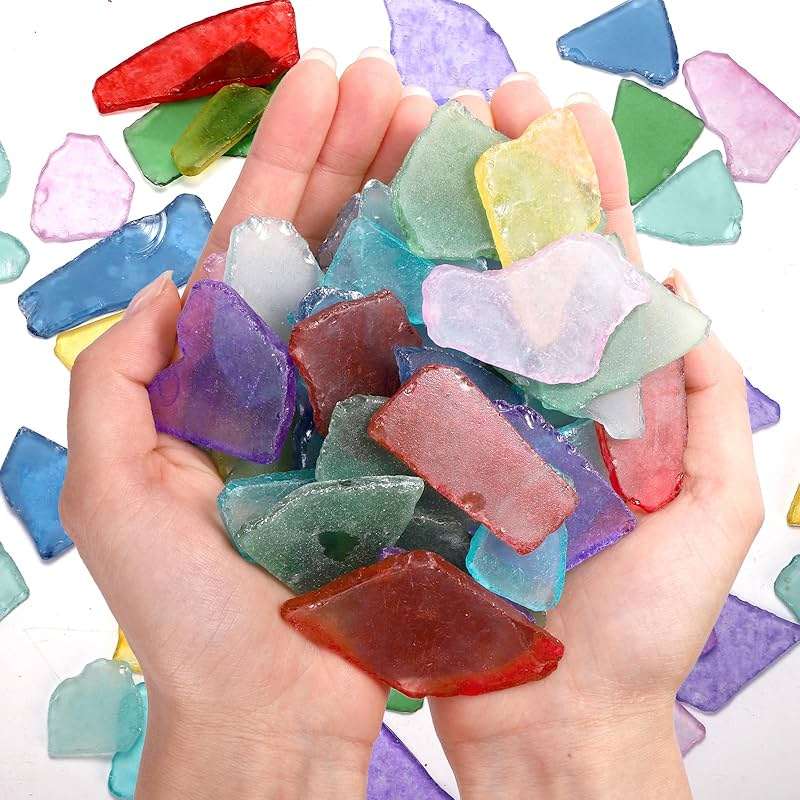 ZAVOOS Sea Glass for Crafts, 32 Oz Crushed Glass Vase Filler Bulk, Mix Rainbow Color Tumbled Seaglass Pieces Flat Frosted Dyed Color Stone for Aquarium Decor DIY Art Craft Supplies - Image 5