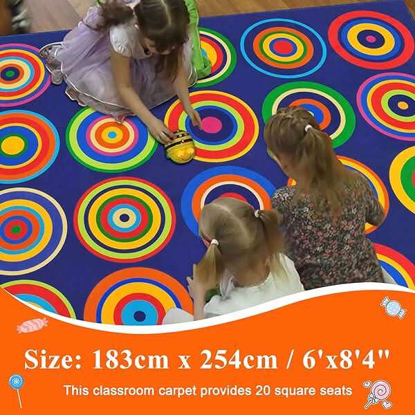 Large Classroom Rug Colorful Sit Spots Kids Rugs for Preschool Non Slip Floor Carpet Fun Playmat for Daycares Playroom Elementary Nursery Decor, Seats 20, 6'X8'4", Blue - Image 5