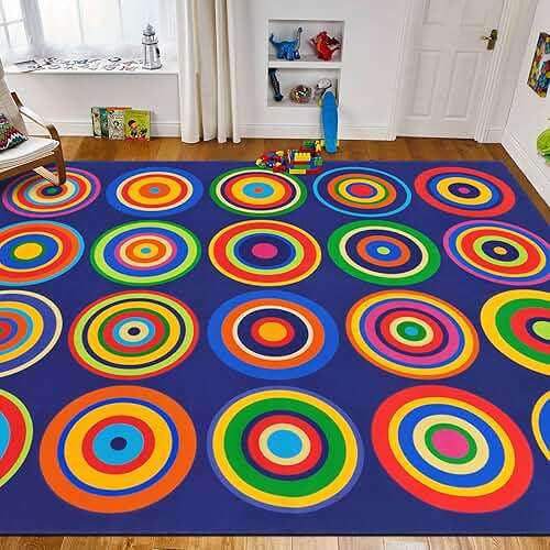 Large Classroom Rug Colorful Sit Spots Kids Rugs for Preschool Non Slip Floor Carpet Fun Playmat for Daycares Playroom Elementary Nursery Decor, Seats 20, 6'X8'4", Blue - Image 8