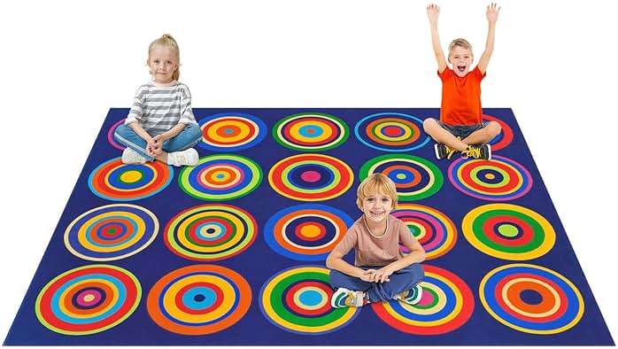 Large Classroom Rug Colorful Sit Spots Kids Rugs for Preschool Non Slip Floor Carpet Fun Playmat for Daycares Playroom Elementary Nursery Decor, Seats 20, 6'X8'4", Blue - Image 9