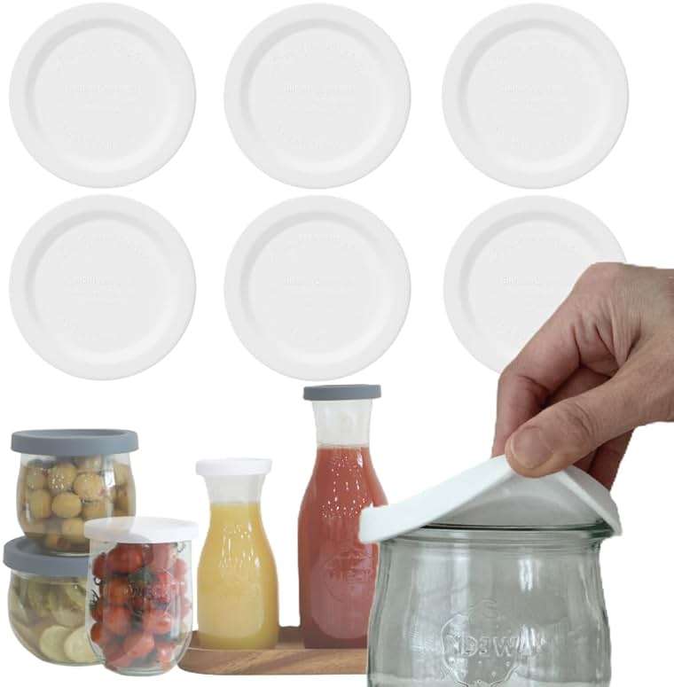 Silicone Lids for WECK Jars, 6 Pack (White, M (=80mm)) - Image 1