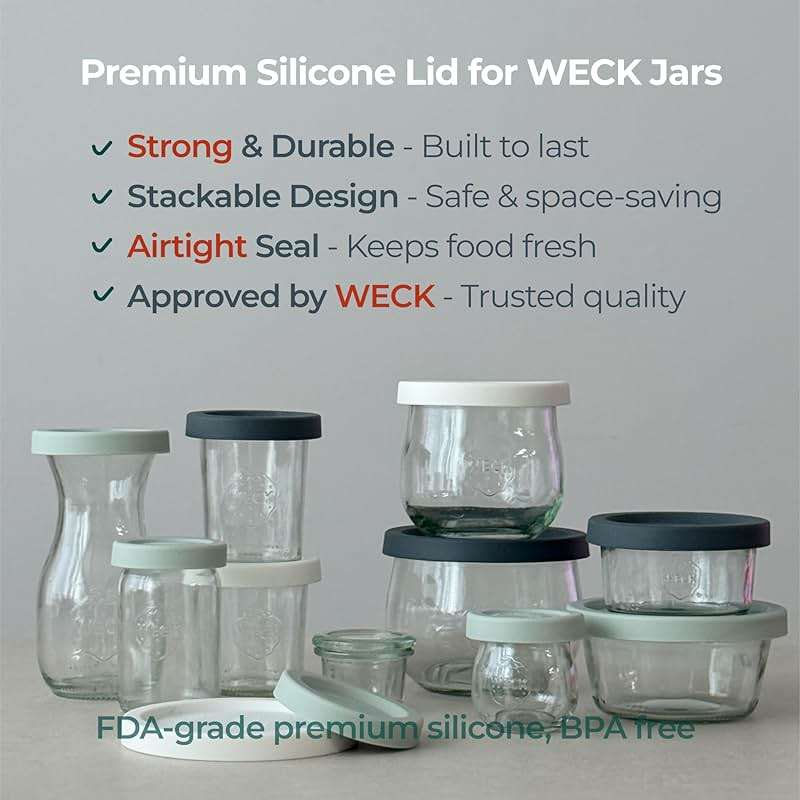 Silicone Lids for WECK Jars, 6 Pack (White, M (=80mm)) - Image 3