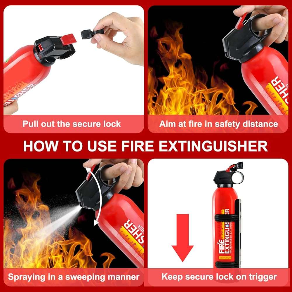 Fire Extinguisher for Home with Wall Mount - 2 Pack Upgraded 8-in-1 Portable Fire Extinguisher for Car Vehicle Boat House Kitchen, Water-Based Fire Extinguisher for A, B, C, K Fire - Image 6