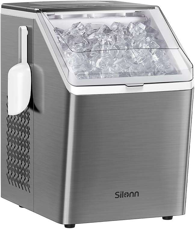 Silonn Ice Makers Countertop, 44lbs Per Day, 2 Ways to Add Water, Auto Self-Cleaning, Stainless Steel Ice Machine for Home Office Bar Party - Image 1