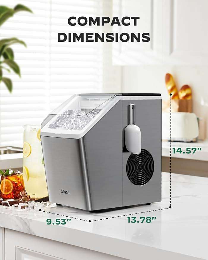 Silonn Ice Makers Countertop, 44lbs Per Day, 2 Ways to Add Water, Auto Self-Cleaning, Stainless Steel Ice Machine for Home Office Bar Party - Image 2