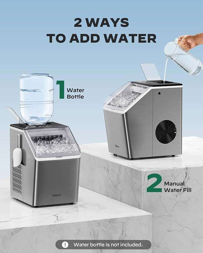 Silonn Ice Makers Countertop, 44lbs Per Day, 2 Ways to Add Water, Auto Self-Cleaning, Stainless Steel Ice Machine for Home Office Bar Party - Image 4