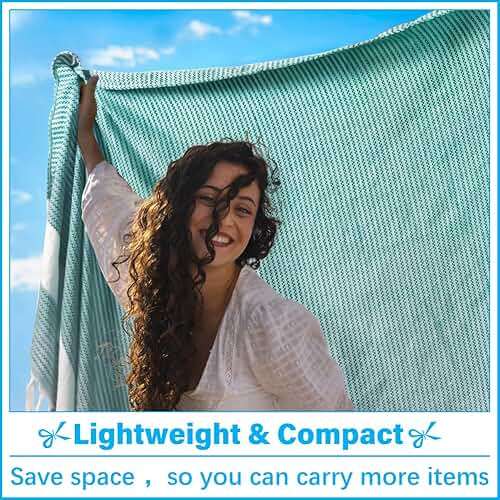Oversized Turkish Beach Towel Blanket XXL Cotton Sandproof Towels Boho Woven Extra Large Big Sand Free Giant Throw Blankets Huge Quilt XL Picnic Camping Necessities Cloud For Adult Gifts Teal - Image 3