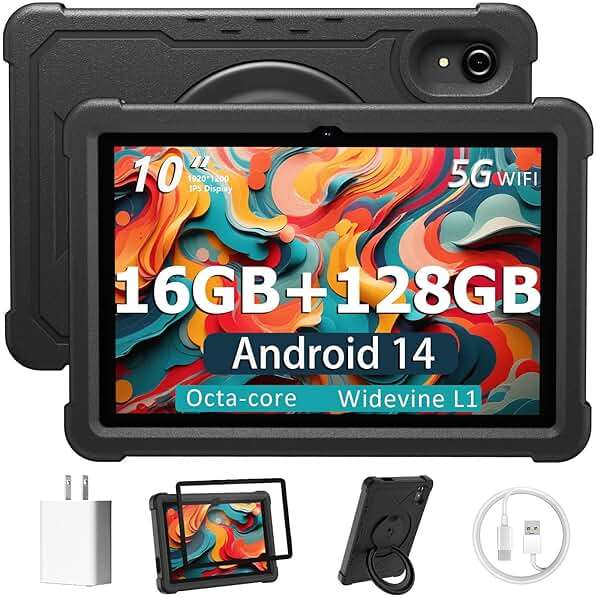 HUIHUANG Tablet 10 Inch Android 16 Tablet, 32GB RAM 128GB ROM, 1TB Expansion, T7280 Octa-Core, Tough Tablet Large Capacity Battery, Dual Camera, 5G/2.4G WiFi, Bluetooth 5.2, GPS - Black (Black) - Image 1