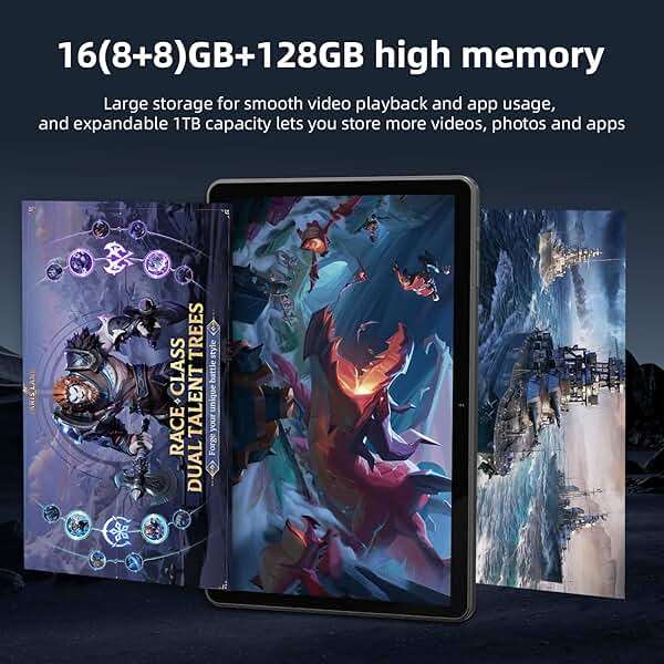 HUIHUANG Tablet 10 Inch Android 16 Tablet, 32GB RAM 128GB ROM, 1TB Expansion, T7280 Octa-Core, Tough Tablet Large Capacity Battery, Dual Camera, 5G/2.4G WiFi, Bluetooth 5.2, GPS - Black (Black) - Image 4