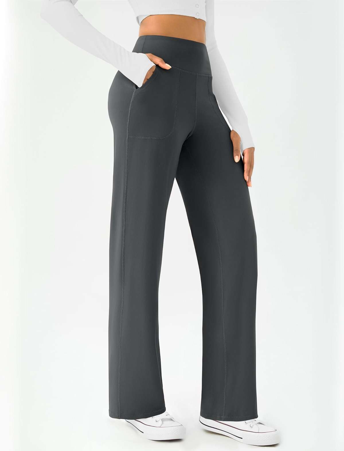 DLOODA Womens Wide Leg Yoga Pants Casual Work Dress Pants Lounge Sweatpants High Waist Comfy Loose Trousers with Pockets - Image 2