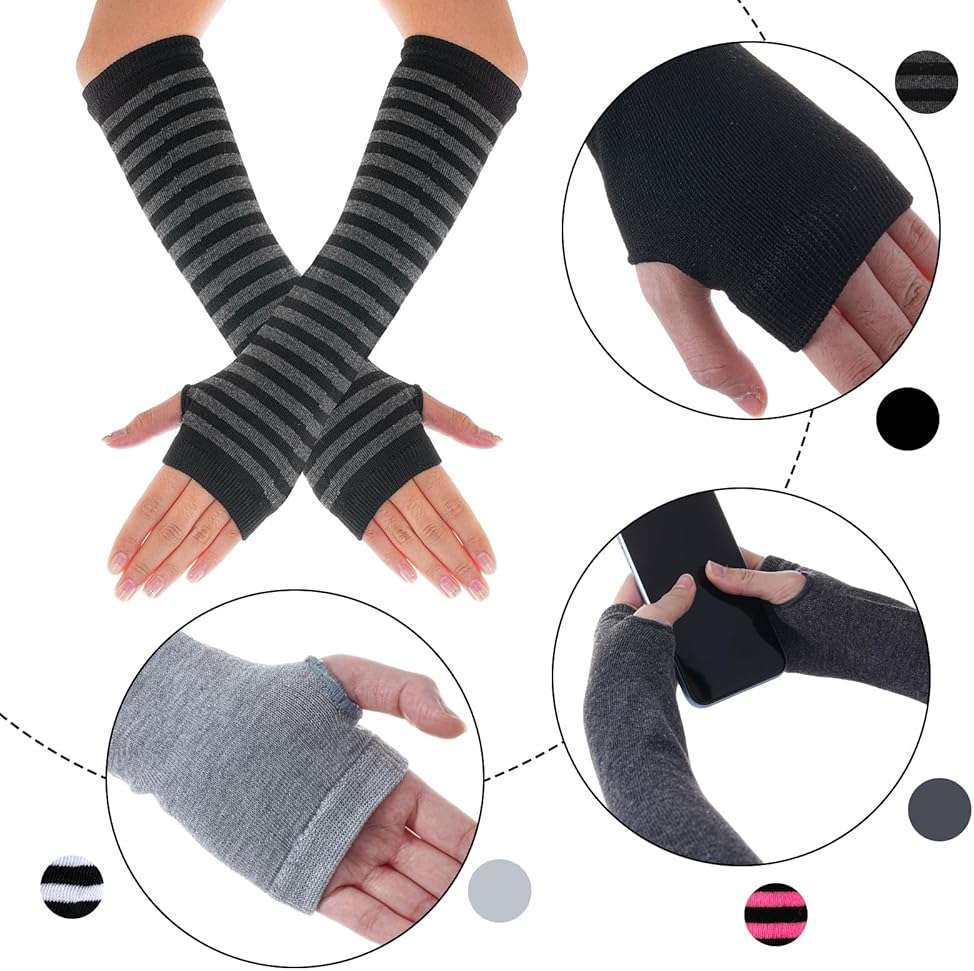 Tongcloud 6 Pairs Punk Arm Warmer Fingerless Fingerless Gloves for Women Girls Winter Arm Warmers - Image 3