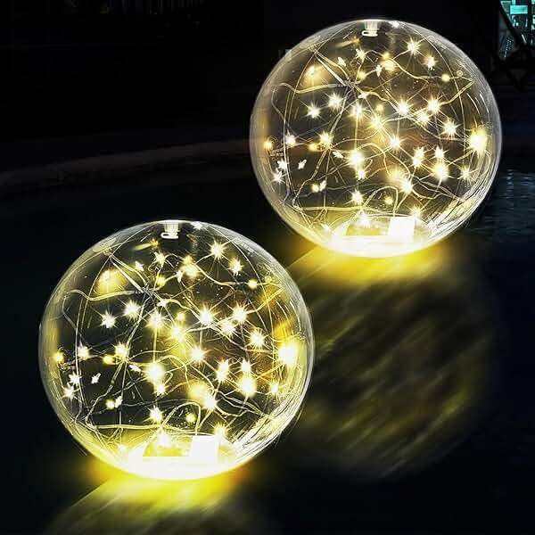 SATXTREM Solar Floating Pool Lights Auto-On At Night - 14" Inflatable Waterproof Glow Pool Balls, 3000K Warm-White Solar Powered, Atmosphere-Boosting for Party - Image 1
